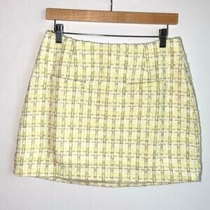 Rumored Coco Mini Skirt Yellow Shimmer Tweed Size 10 NWT Preppy Parisian